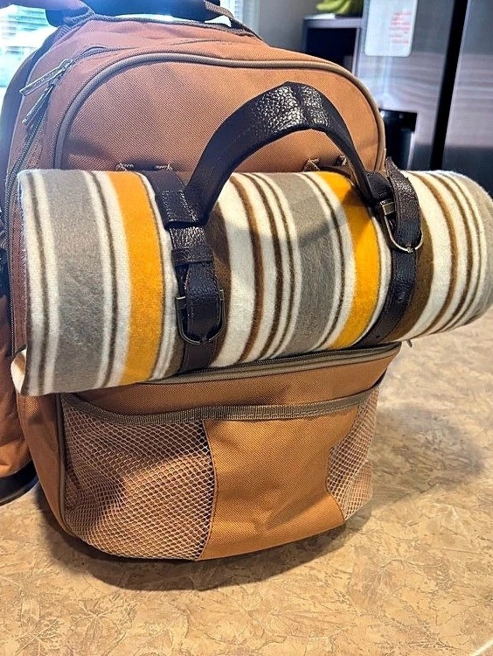 Picnic Backpack Set Brown & Yellow